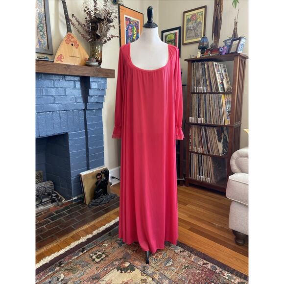 Vintage Miss Elaine Hot Pink Nightgown 3X 4X Mid Length Lace Trim Nightie - Picture 6 of 12